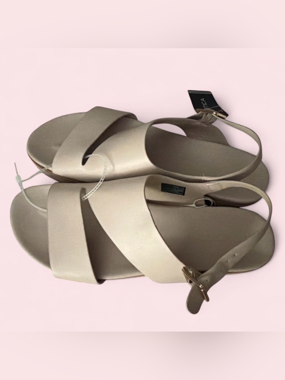 Nautica Women's Neutral Cream Cross-Strap Ankle Sandals